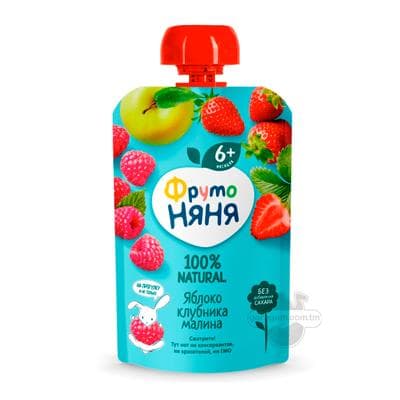 Çaga pýuresi "ФрутоНяня" аlma, ýertudana, malina, 90 gr