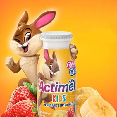 Içilýän ýogurt Danone "Actimel kids" ýertudana we bananly 1.5%, 95 gr