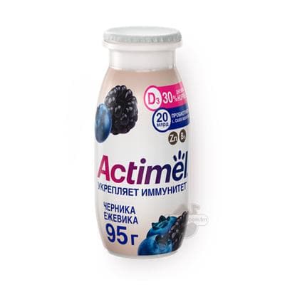 Içilýän ýogurt Danone "Actimel" çernika we böwürslen tagamly 1.5%, 95 gr