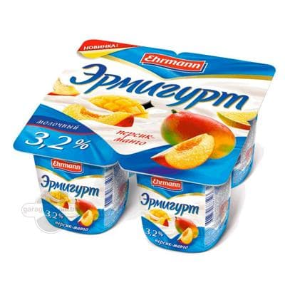 Ýogurt Эрмигурт Süýtli, şetdaly-mango 3,2%, 100 gr