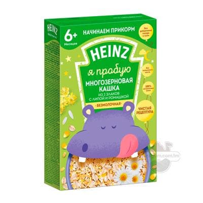 Şüle Heinz "Я пробую" köp däneli 3 däneden lipa we romaşkaly, süýtsiz (6 aýdan), 180 gr