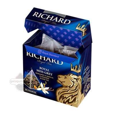 Gara çaý Richard "Miss Grey" bergamot we wanil tagamly, 1.7 gr (20 sany)