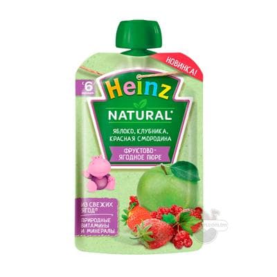 Pýure Heinz Alma, ýertudana, gyzyl smorodina (6 aýdan başlap), 90 gr