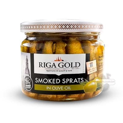 Zeýtun ýagly şprotlar "Riga Gold" kakadylan balyklardan, 270 gr