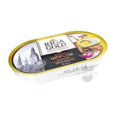 Ýagly şprotlar "Riga Gold" iri kakadylan balyklardan, 190 gr