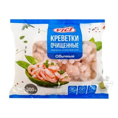 Gaýnadylyp doňdurylan arassalanan krewetkalar VICI "Обычные", 300 gr