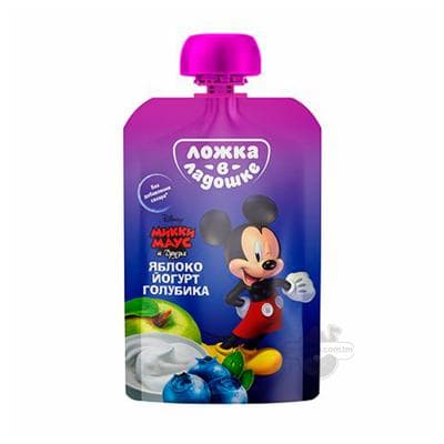 Pýure Ложка в ладошке "Disney. Микки Маус" alma, golubika, ýogurt (9 aýdan başlap), 100 gr