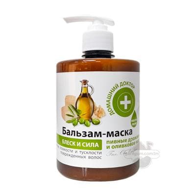 Saç üçin Balzam-maska "Домашний Доктор" piwo hamyrmaýasy we zeýtun ýagly, 500 ml