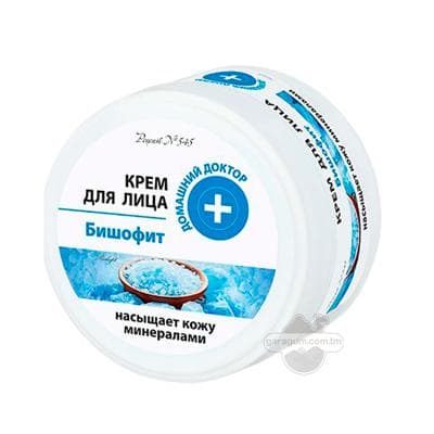 Ýüz üçin krem Домашний Доктор "Бишофит" derini minerallar bilen iýmitlendirýär, 100 ml