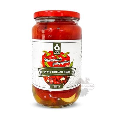 Marinada ýatyrylan gyzyl bulgar burç "Aýly Sähra", 800 ml