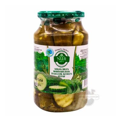 "Nur" Sogan bilen marinadlanan tegelejik kesilen hyýar, 900 gr