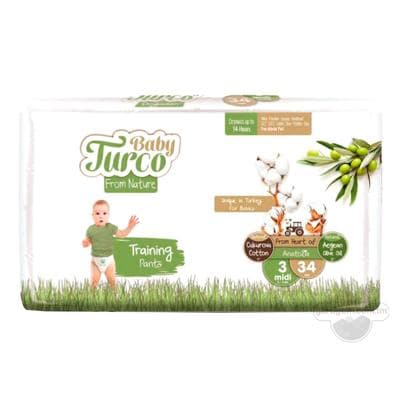 Çagalar üçin trusik görnüşli arlyklar Baby Turco From Nature № 3 midi, 5-9 kg, 34 sany