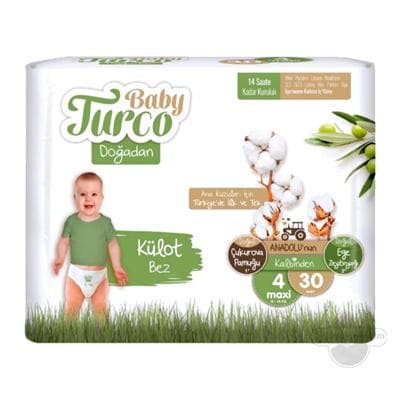 Çagalar üçin trusik görnüşli arlyklar Baby Turco From Nature №4 maxi, 8-18 kg, 30 sany