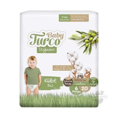 Çagalar üçin trusik görnüşli arlyklar Baby Turco From Nature №6 Xlarge, 16+ kg, 20 sany
