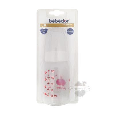 Çagalar üçin emzikli çüýşe "Bebedor" plastmas (+0) 125 ml