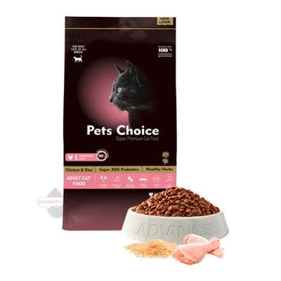 Pişikler üçin gury iýmit Pet's Choice towuk eti we tüwili ähli tohumdaky uly ýaşly pişikler üçin, 1 kg (çekimli)